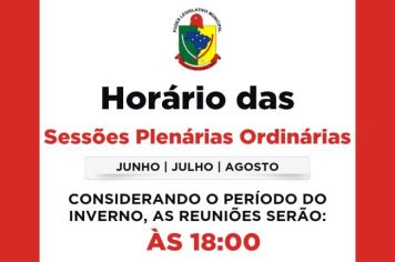 Mudança de horário nas Sessões Plenárias Ordinárias