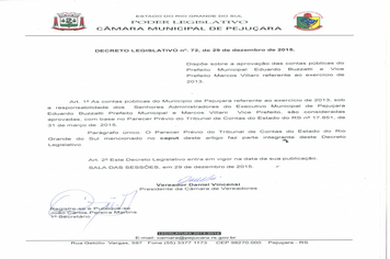 Contas do Governo do Exercício de 2013 foram aprovadas