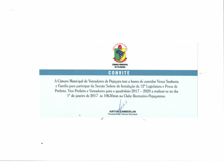 Convite para Posse de Prefeito, Vice Prefeito e Vereadores